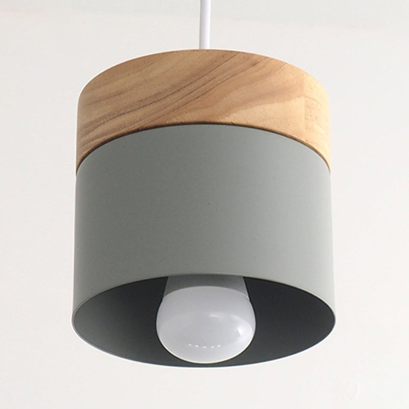 Moderni minimalisti in legno top a sospensione macaron in metallo a 1 luce a pendente illuminazione