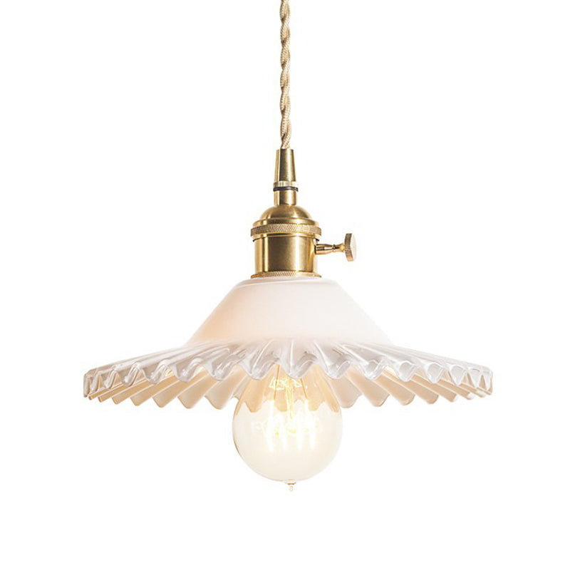 Scalloped Glass Shade Hanging Ceiling Light  Vintage Industrial 1-Light  Living Room Drop Pendant