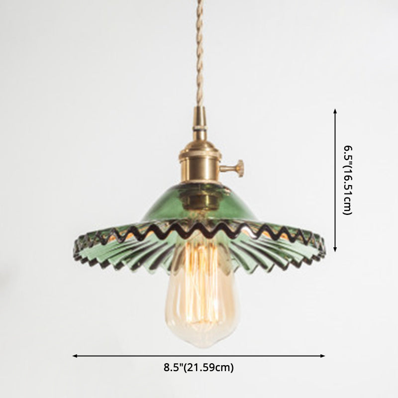 Scalloped Glass Shade Hanging Ceiling Light  Vintage Industrial 1-Light  Living Room Drop Pendant