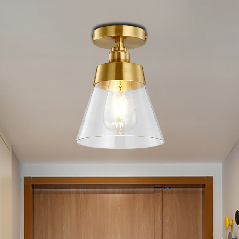 Cone Clear Glass Ceiling Flush Mount Industrial 1 Light Brass Finish Semi Flush Hängeleuchte Light for Balcony