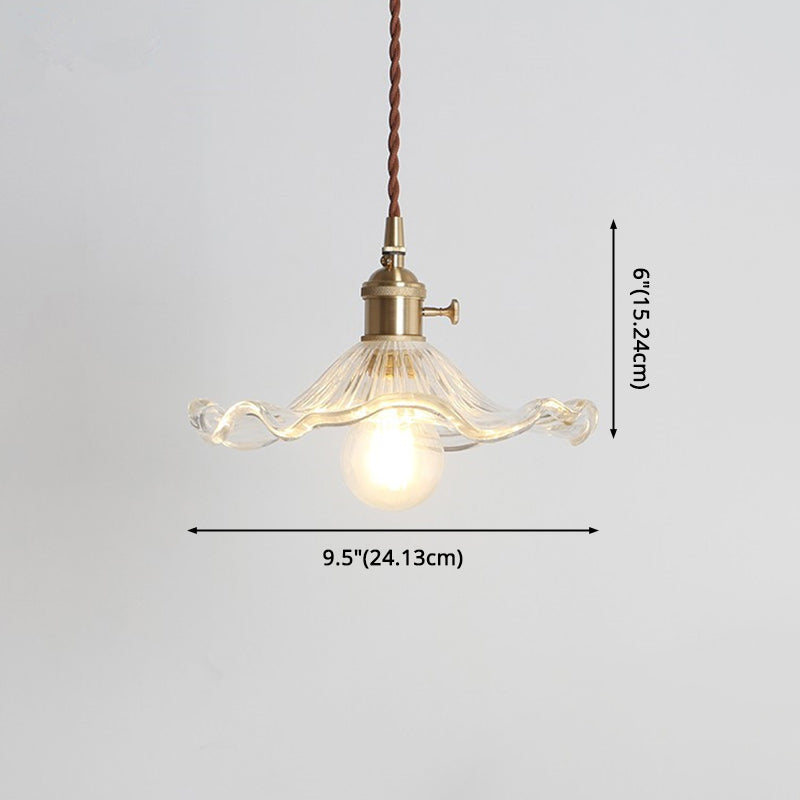 Luce appesa smerlata vintage con tonalità di vetro strutturata 1 lampada a sospensione in ottone lucido