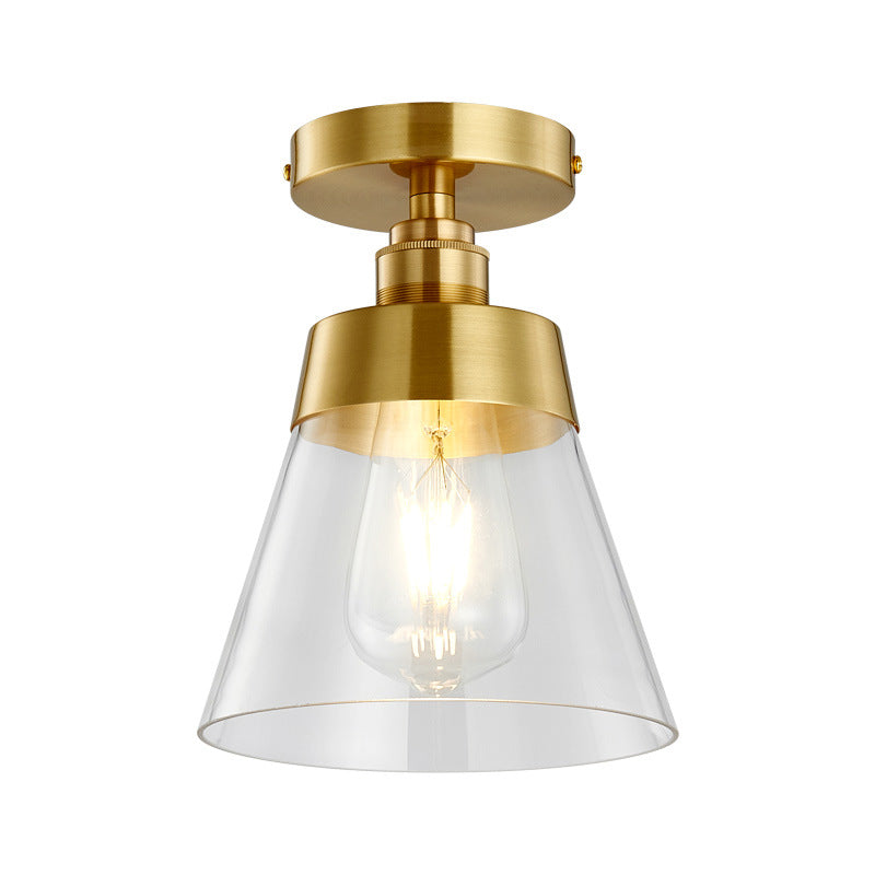Cone Clear Glass Ceiling Flush Mount Industrial 1 Light Brass Finish Semi Flush Hängeleuchte Light for Balcony