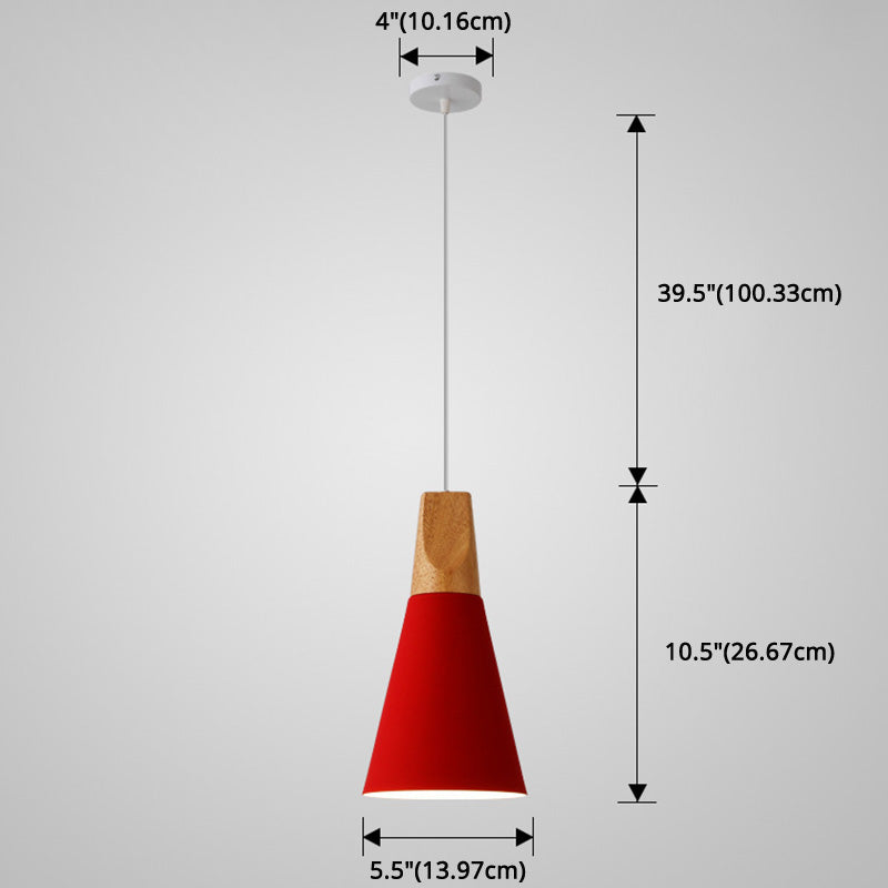 Metal Tapered Hanging Light Nordic Style 1 Light  Restaurant Ceiling Pendant Lamp  with Wooden Top