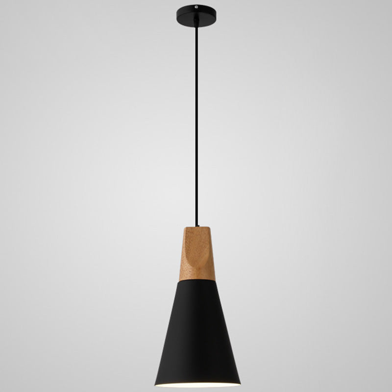 Metal Tapered Hanging Light Nordic Style 1 Light  Restaurant Ceiling Pendant Lamp  with Wooden Top