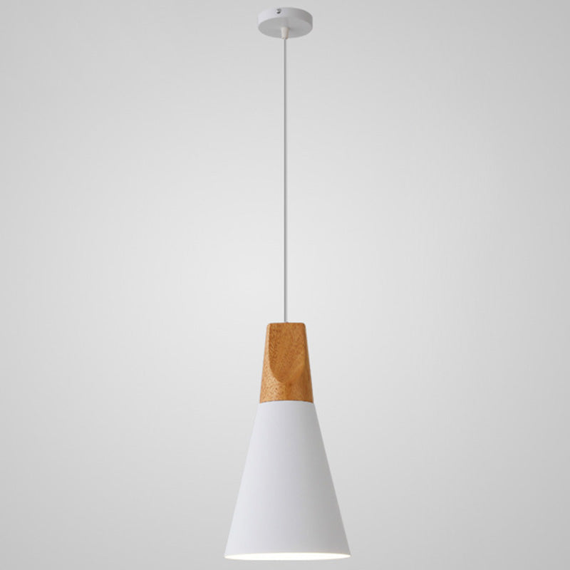 Metal Tapered Hanging Light Nordic Style 1 Light  Restaurant Ceiling Pendant Lamp  with Wooden Top