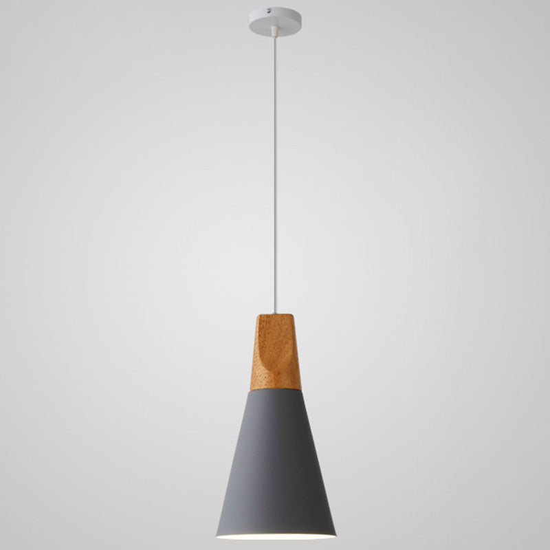 Metal Tapered Hanging Light Nordic Style 1 Light  Restaurant Ceiling Pendant Lamp  with Wooden Top