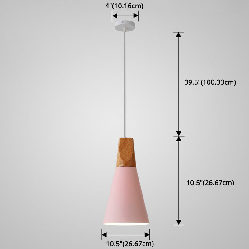 Metal Tapered Hanging Light Nordic Style 1 Light  Restaurant Ceiling Pendant Lamp  with Wooden Top