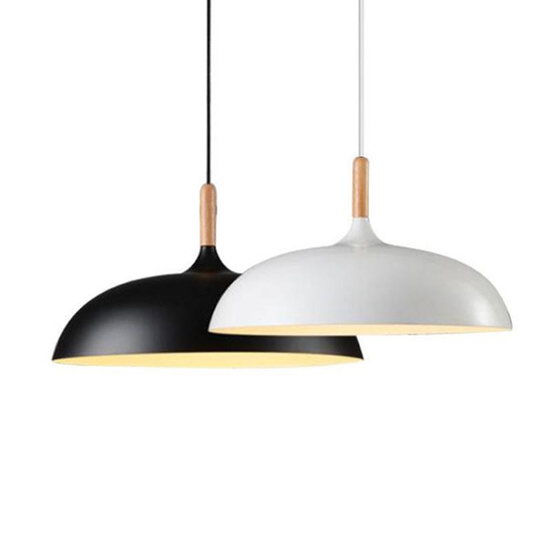 Kuppel Esszimmer Drop Anhänger moderner Metall 1 hängendes Deckenlicht mit Holzoberteil