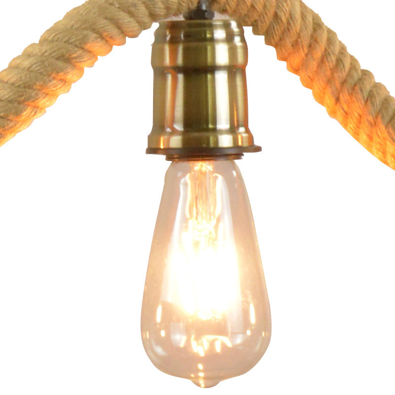 Exposed Bulb Hanging Island Light Loft Stylish Rope 3 Lights Dining Room Island Lighting with Wavy Design in Beige
