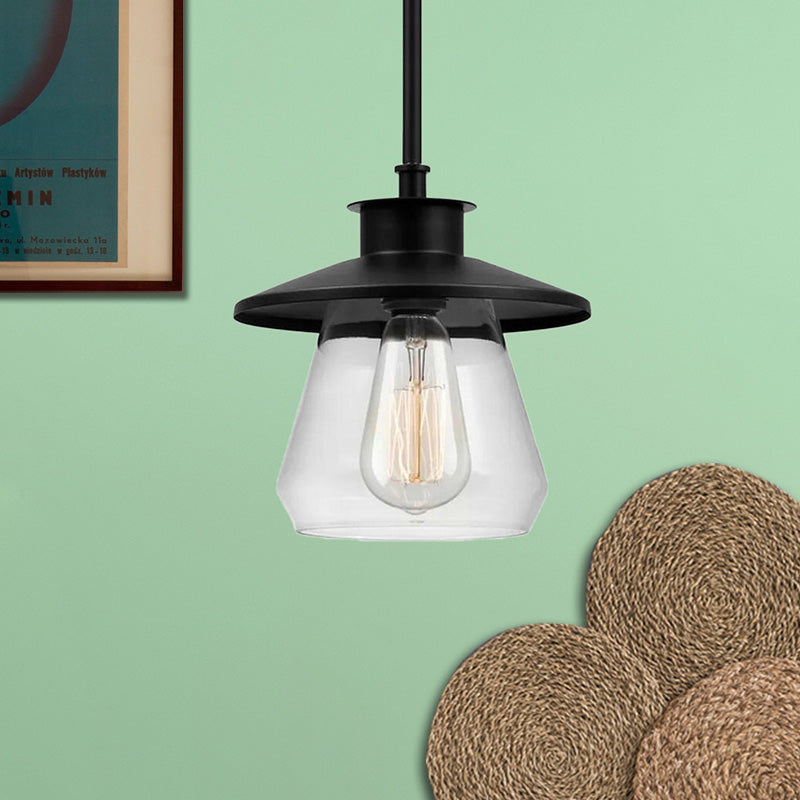 Cono Clear Glass Pendse Light Light Modernismo 1 Cabeza de lámpara colgante negra
