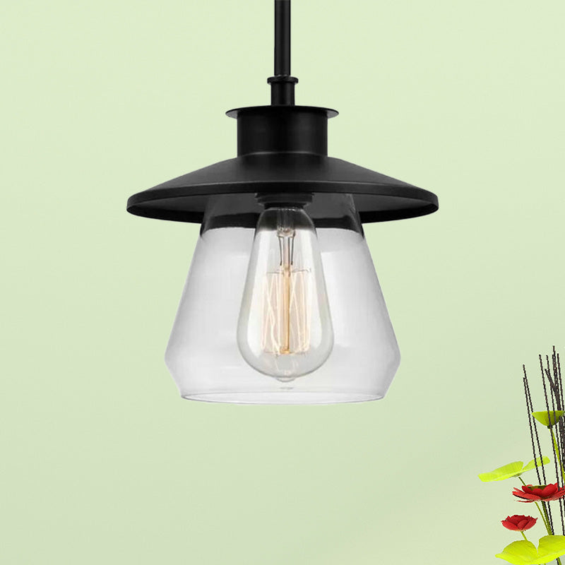 Cono Clear Glass Pendse Light Light Modernismo 1 Cabeza de lámpara colgante negra