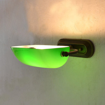 Green Banker Wall Light without/with Pull Chain Tiffany Stained Glass 1 Head Wall Mount Fixture for Bedside