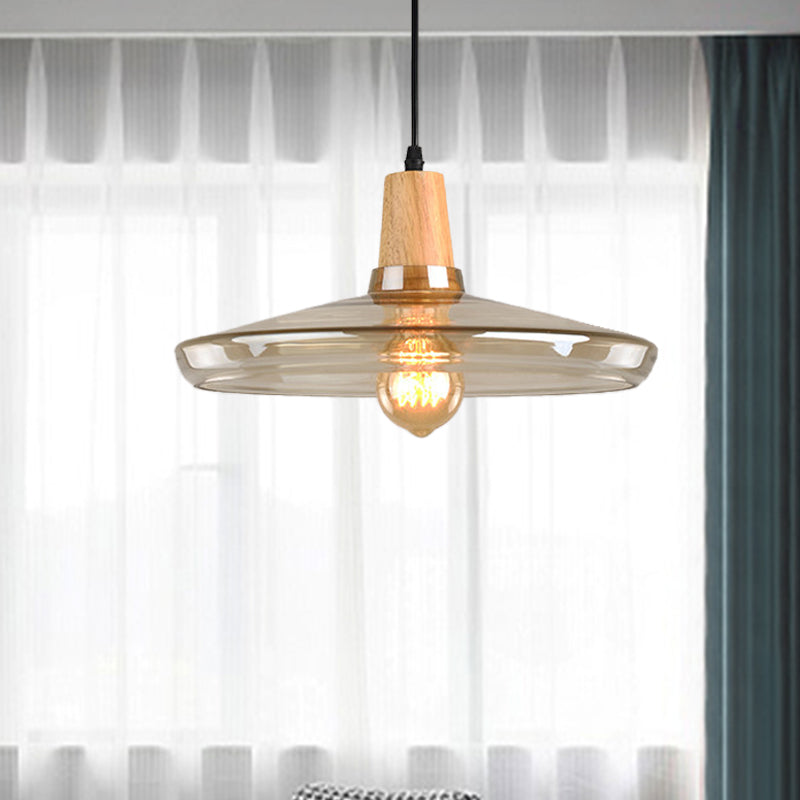 Modern 1 Light Pendant Lamp Amber Glass Shade Barn/Disc/Trifle Hanging Light Kit, 5.5"/7.5"/13" Wide