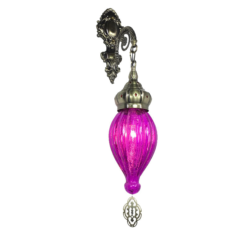Traditional Teardrop Sconce Black/White/Light Blue Glass 1 Head Wall Mounted Lamp with Carved Metal Arm
