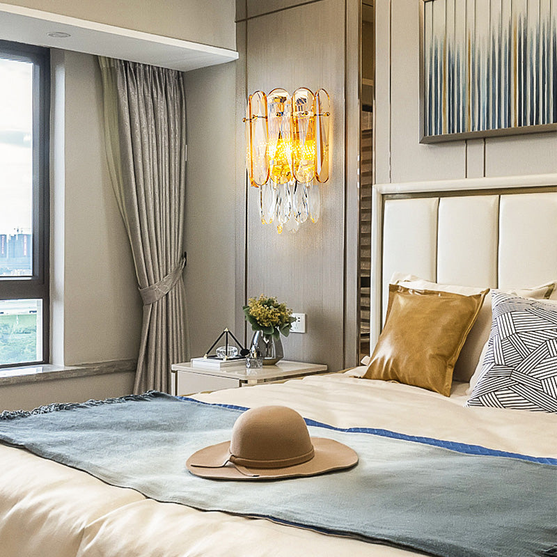 Luce a parete a mezzo cilindro Postmoderno Crystal a 2 teste di sconde oro per camera da letto