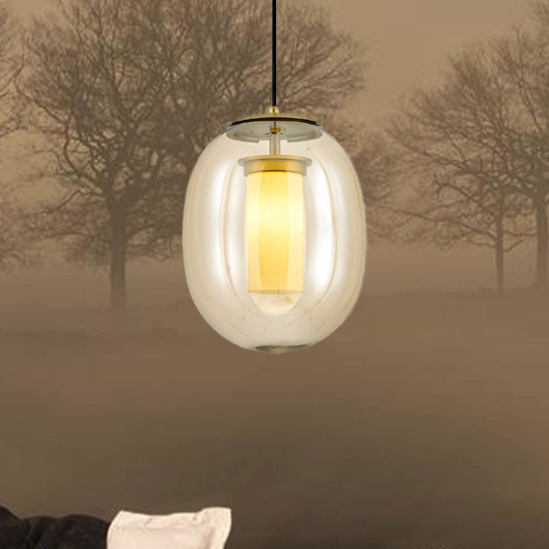 Kit de lámpara colgante ovalada de vidrio transparente contemporáneo 7 "/8.5" de ancho 1 cabeza de oro Luz de oro para comedor