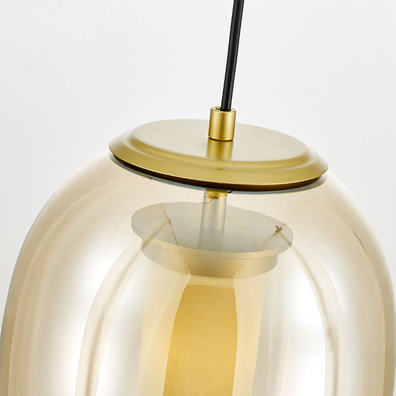Kit de lámpara colgante ovalada de vidrio transparente contemporáneo 7 "/8.5" de ancho 1 cabeza de oro Luz de oro para comedor