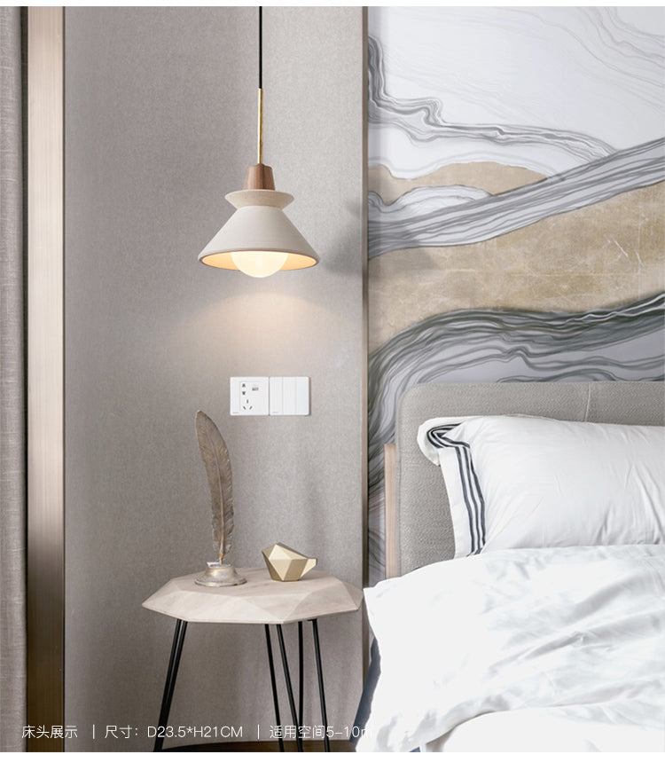 Cemento bianco conico appeso leggero in stile minimalista nordico 1 ristorante leggero in giù mini ciondolo