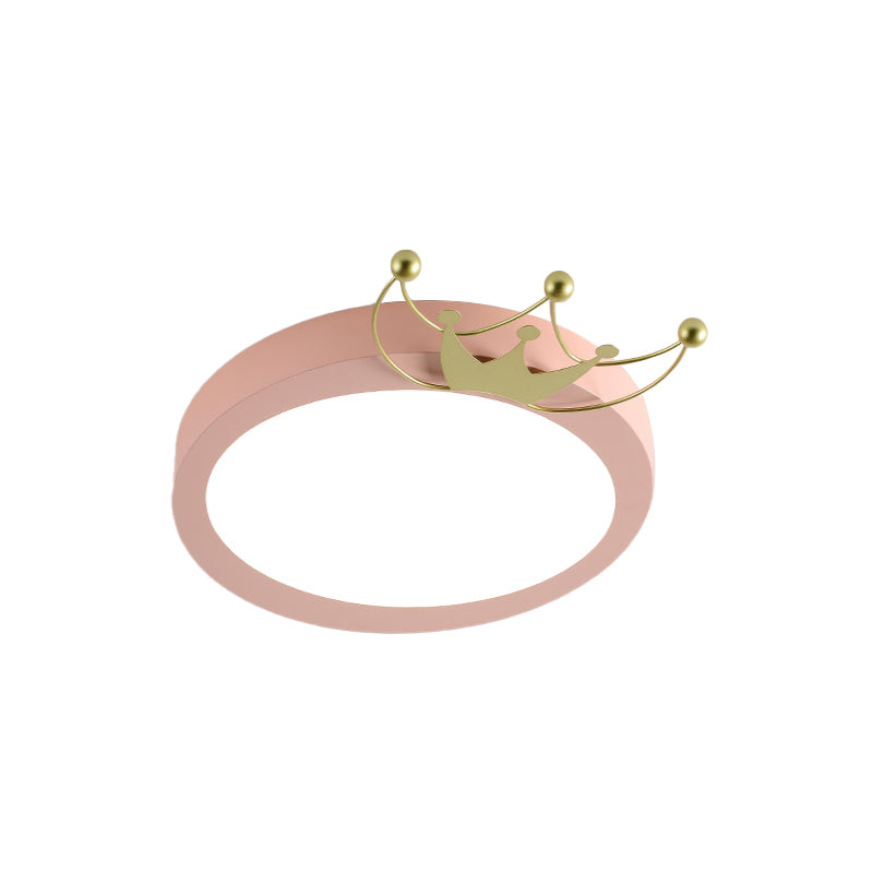 Nordic Drum Flushmount Beleuchtung mit Gold Crown 1 Head Led Blue/Pink Flush Light for Kids, Warm/White Light