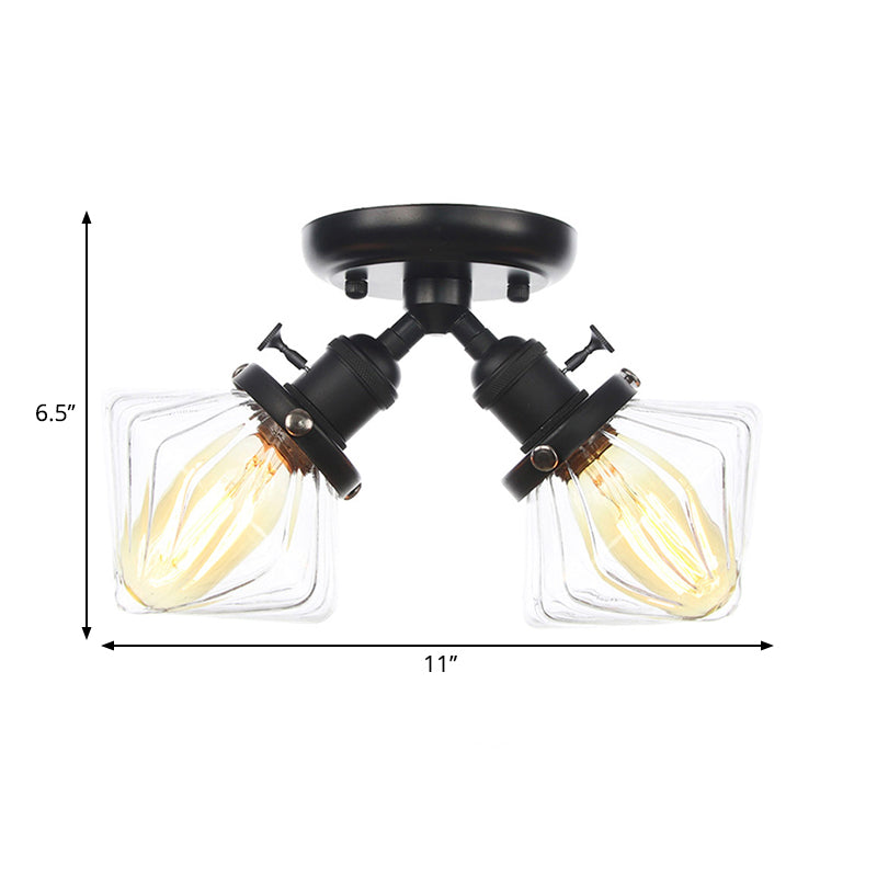 Diamond Amber/Clear Glass Semi Mount Lighting Farmhouse 2 Lights Black/Bronze Semi Flush Light Fixture for Restaurant