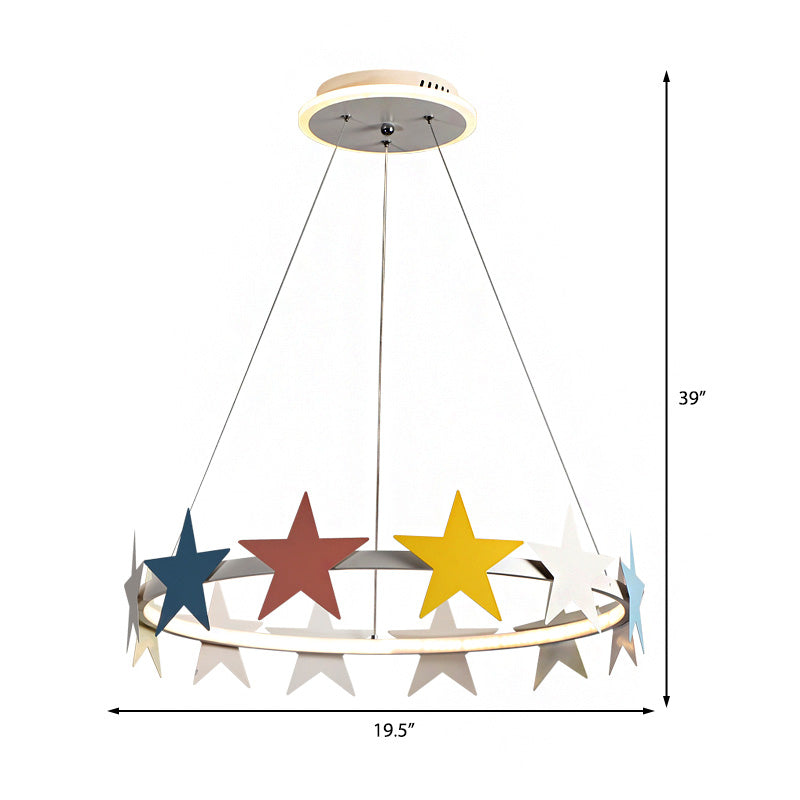 19,5 "/23,5" Dia Metallring Kronleuchter Licht mit Sterndekoration Cartoon LED -Suspension Licht in Weiß, warm/weißes Licht