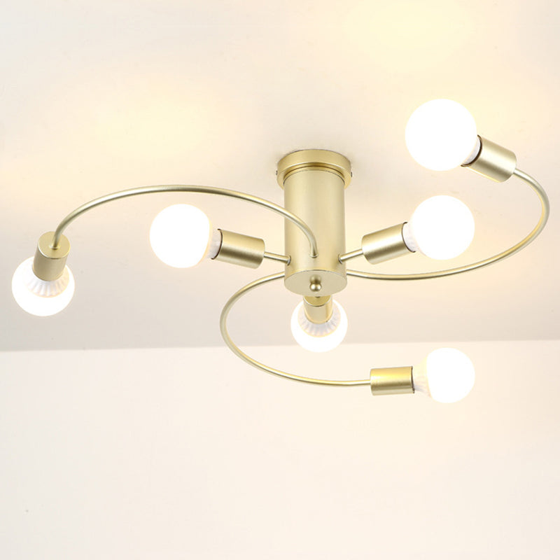 Lampade a filo semifulico sferico Ultra-Contemporario a 6 luci Bianco di supporto per soffitto in vetro bianco per camera da letto