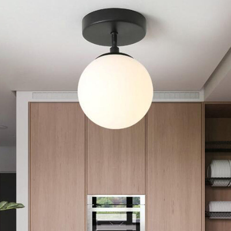 Lustre semi-affleurant sphérique contemporain, luminaire de plafond en verre dépoli à 1 lumière pour couloir