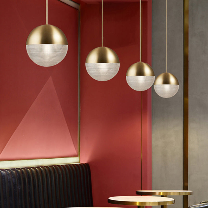 Metal 1 Light Pendant Light Mid-Century Modern Spherical Prismatic Glass Hanging Lamp