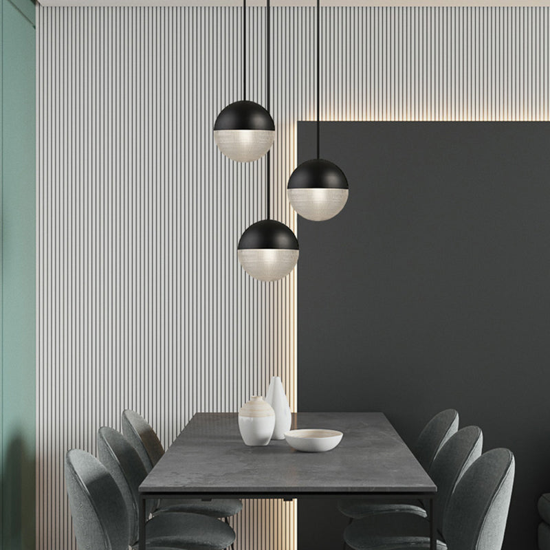 Metal 1 Light Pendant Light Mid-Century Modern Spherical Prismatic Glass Hanging Lamp