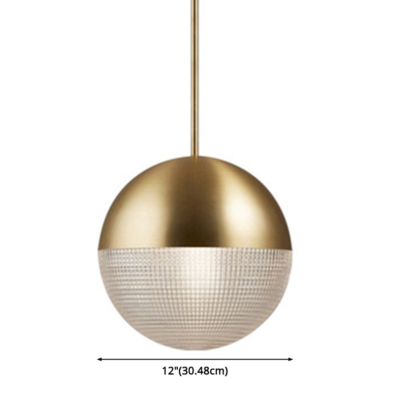 Metal 1 Light Pendant Light Mid-Century Modern Spherical Prismatic Glass Hanging Lamp