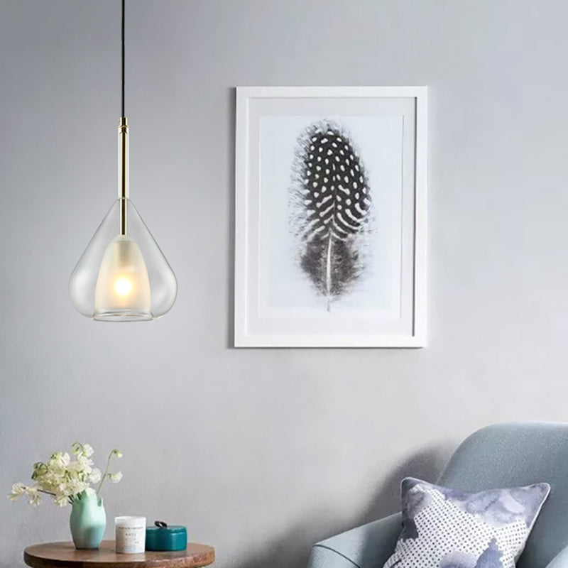 1 Light Teardrop Pendant Lamp Modern Double Glass Hanging Lamp for Living Room