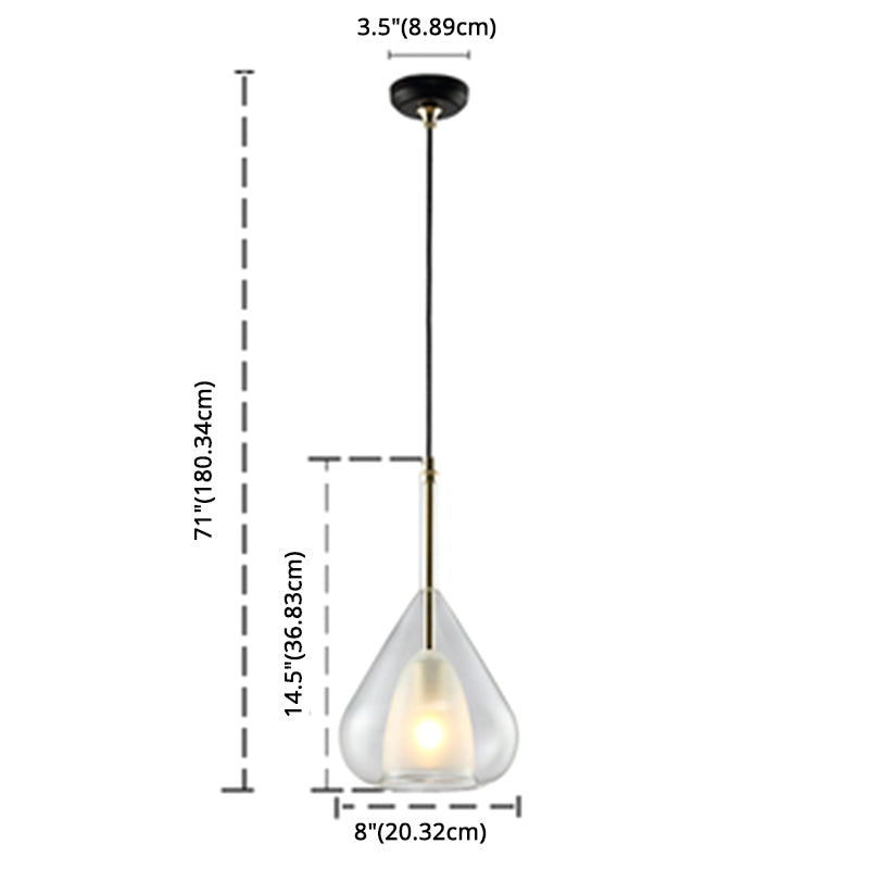 1 Light Teardrop Pendant Lamp Modern Double Glass Hanging Lamp for Living Room