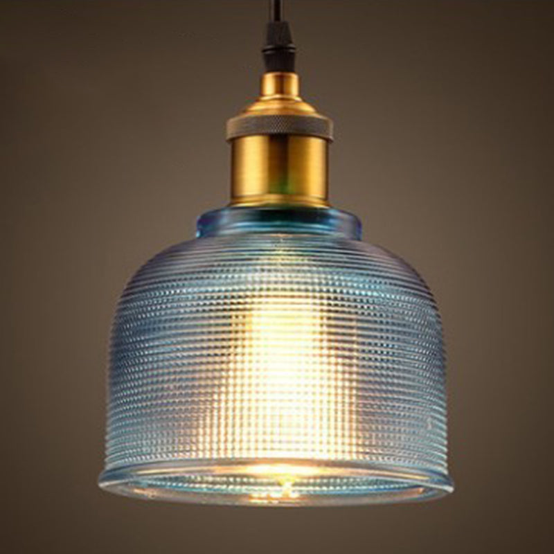 1 Light Bell Pendant Lamp Vintage Industrial Ribbed  Glass Hanging Lamp for Dining Room Table