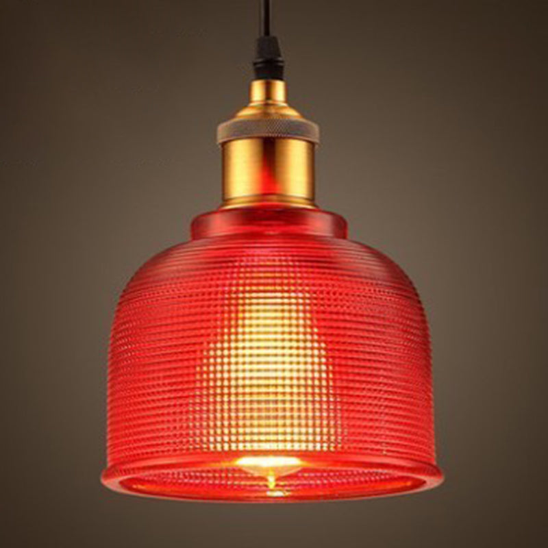 1 Light Bell Pendant Lamp Vintage Industrial Ribbed  Glass Hanging Lamp for Dining Room Table