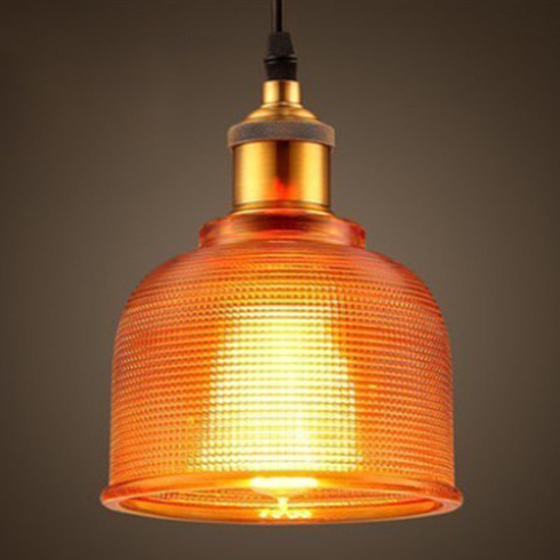 1 Light Bell Pendant Lamp Vintage Industrial Ribbed  Glass Hanging Lamp for Dining Room Table