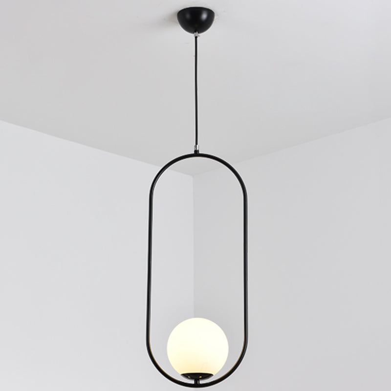 Mitte des Jahrhunderts Design Globe Hanging Lampe Weißglas Schatten Anhänger Licht mit Metallring