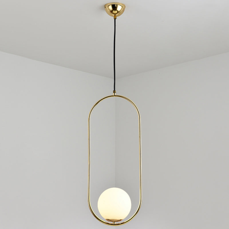 Mitte des Jahrhunderts Design Globe Hanging Lampe Weißglas Schatten Anhänger Licht mit Metallring