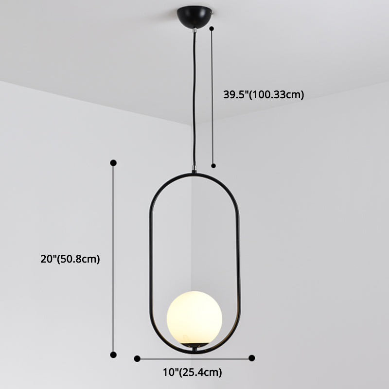 Mitte des Jahrhunderts Design Globe Hanging Lampe Weißglas Schatten Anhänger Licht mit Metallring