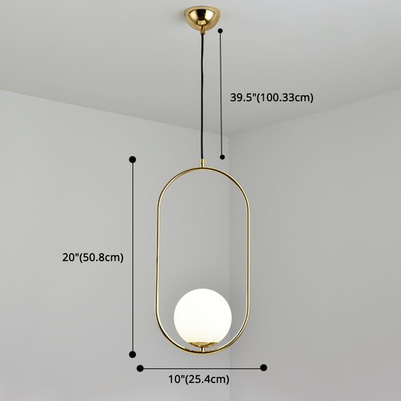 Mitte des Jahrhunderts Design Globe Hanging Lampe Weißglas Schatten Anhänger Licht mit Metallring