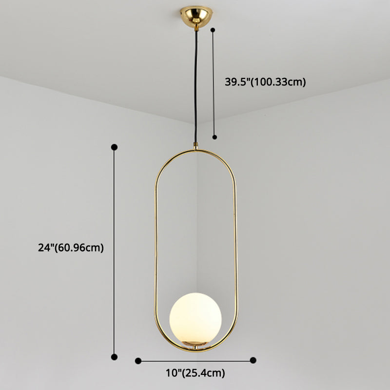 Mitte des Jahrhunderts Design Globe Hanging Lampe Weißglas Schatten Anhänger Licht mit Metallring