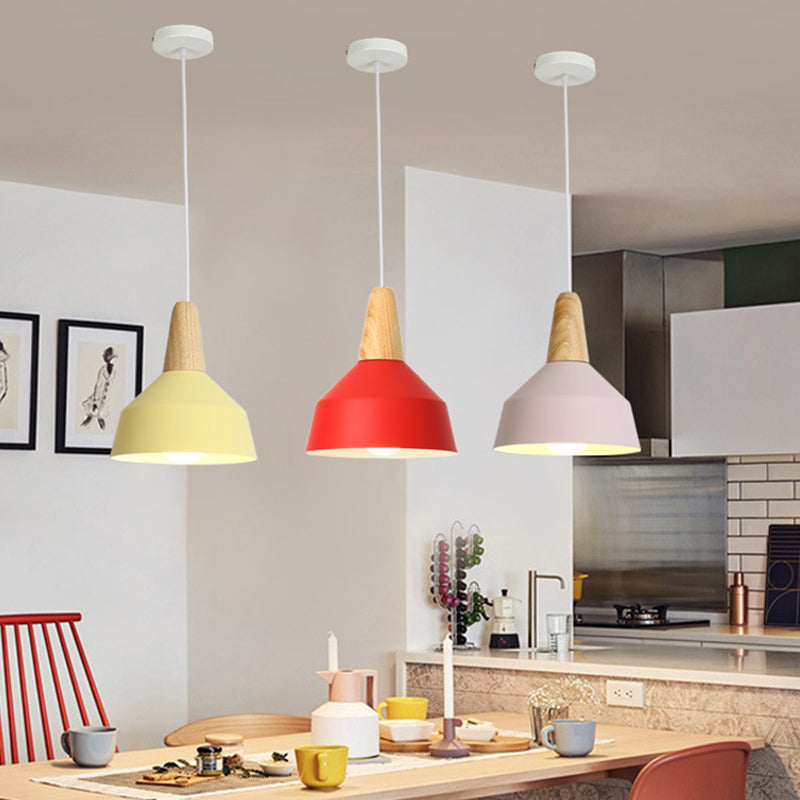 Metal 1 Light  Hanging Light Nordic Style Restaurant Ceiling Pendant Lamp with Wooden Top