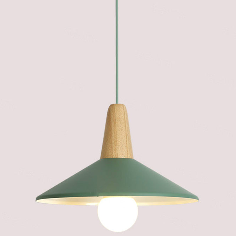 Metal 1 Light  Hanging Light Nordic Style Restaurant Ceiling Pendant Lamp with Wooden Top