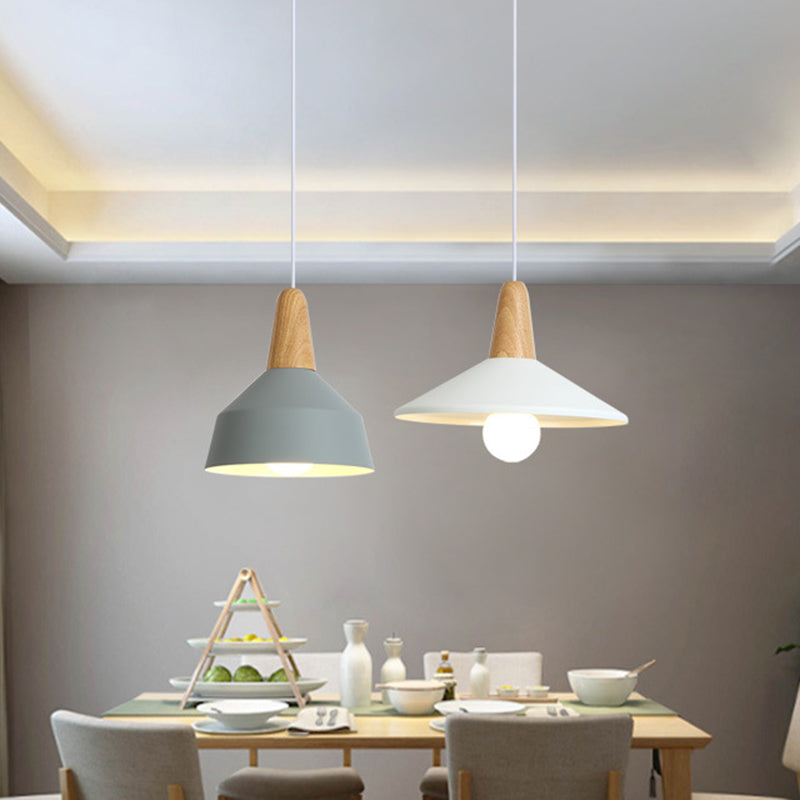 Metal 1 Light  Hanging Light Nordic Style Restaurant Ceiling Pendant Lamp with Wooden Top