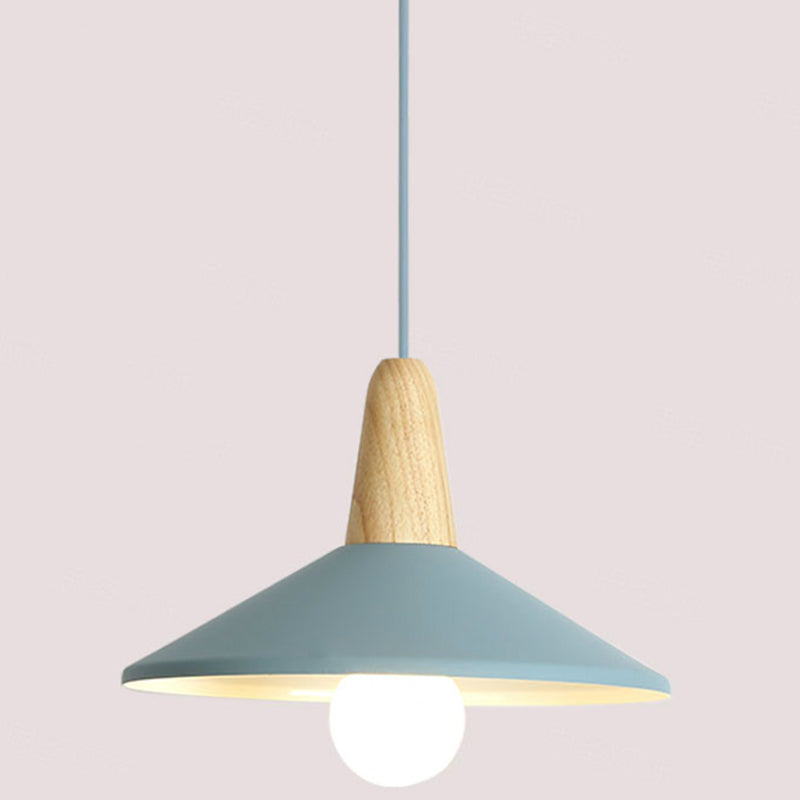 Metal 1 Light  Hanging Light Nordic Style Restaurant Ceiling Pendant Lamp with Wooden Top