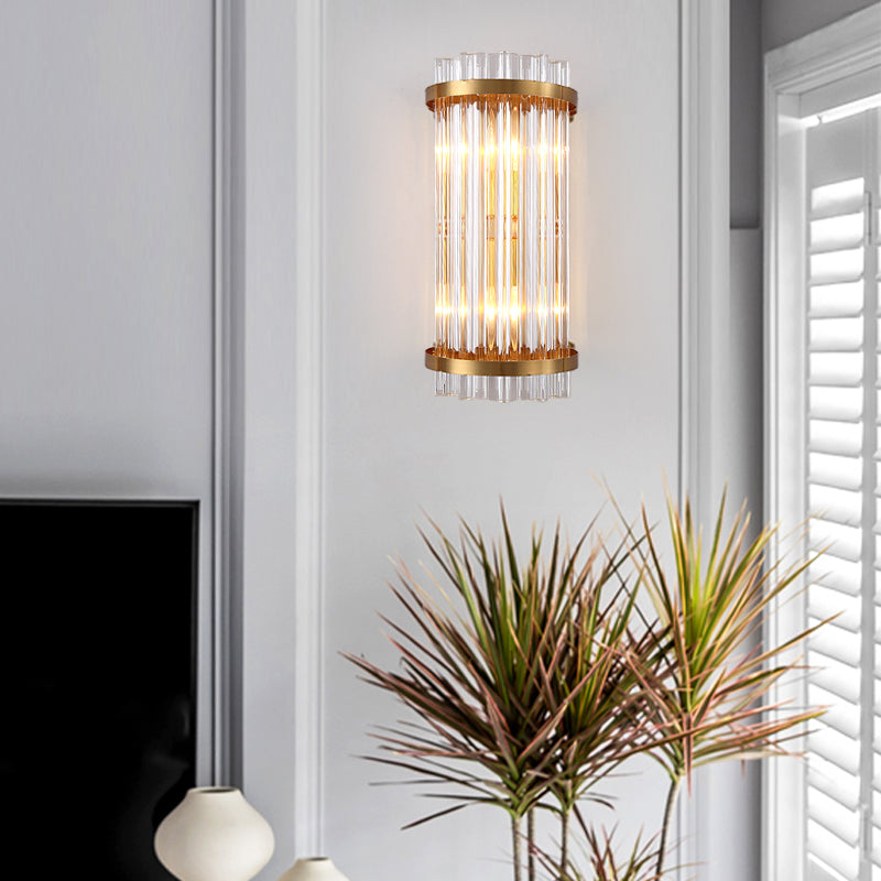 Tri-zijdige kristalstangcilinder Wandbevestiging Licht Moderne 2 koppen Zwart/Gouden SCONCE LIMMIGE FIMUTE