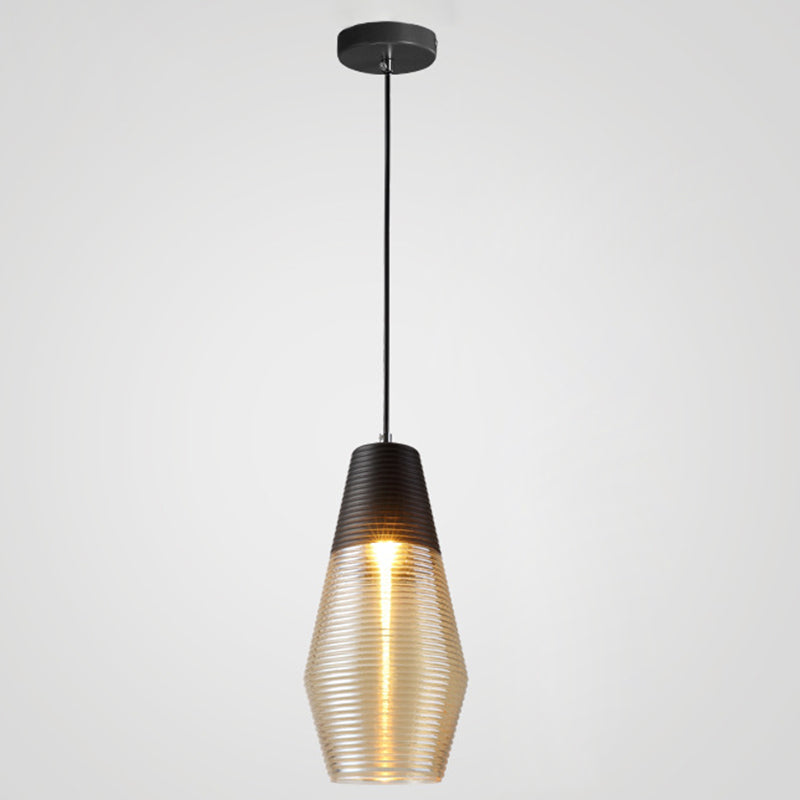 1 pendentif léger léger moderne la teinte en verre nervuré en métal lampe suspendue en noir