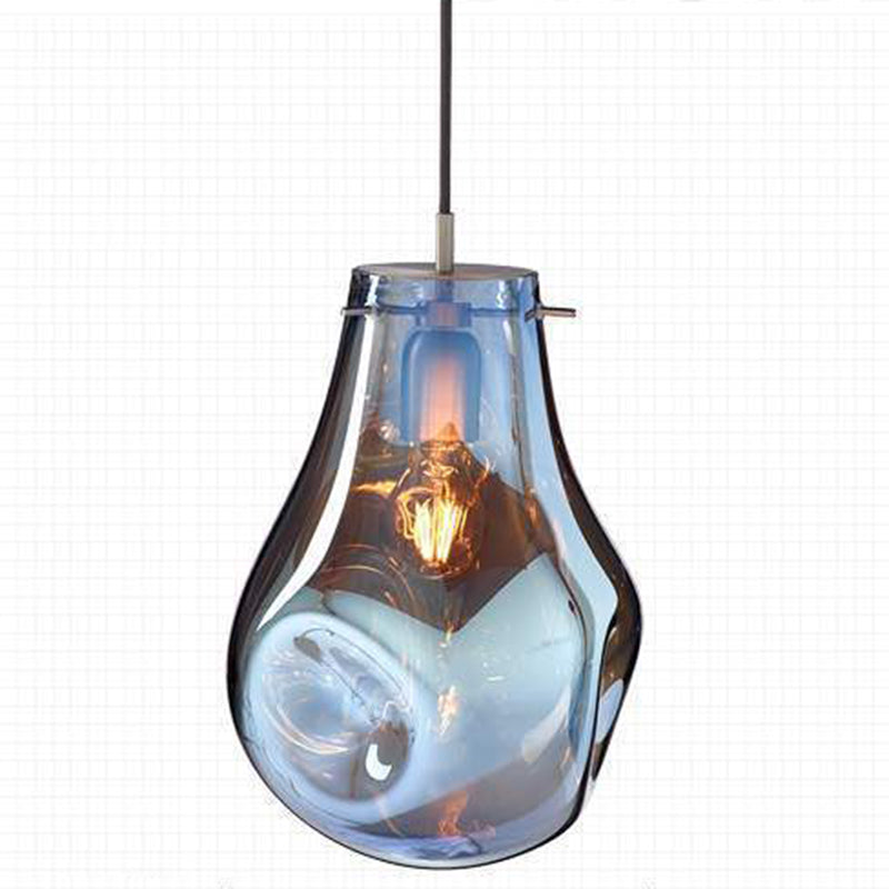 1 Light Teardrop Pendant Light Modern Ruffle Glass Shade Hanging Lamp
