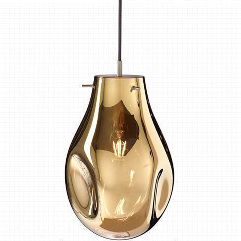 1 Light Teardrop Pendant Light Modern Ruffle Glass Shade Hanging Lamp