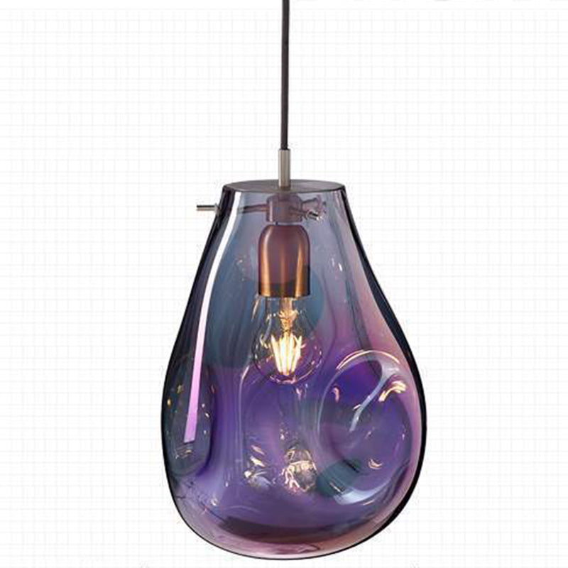 1 Light Teardrop Pendant Light Modern Ruffle Glass Shade Hanging Lamp