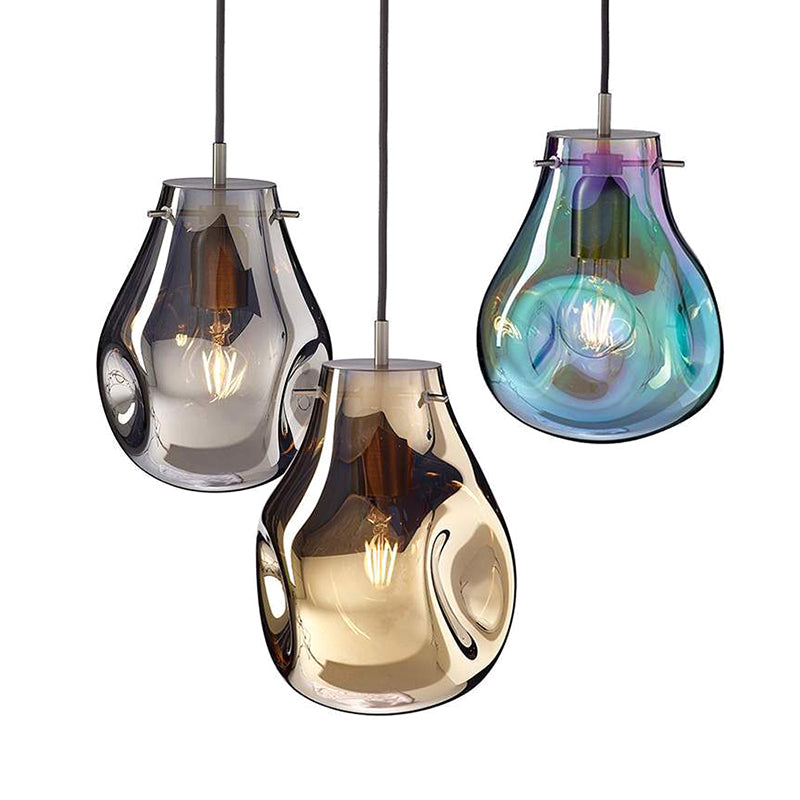 1 Light Teardrop Pendant Light Modern Ruffle Glass Shade Hanging Lamp
